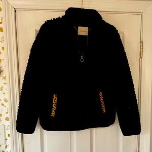 Thread and Supply Nubby Black and Leopard Zip Up Size Small